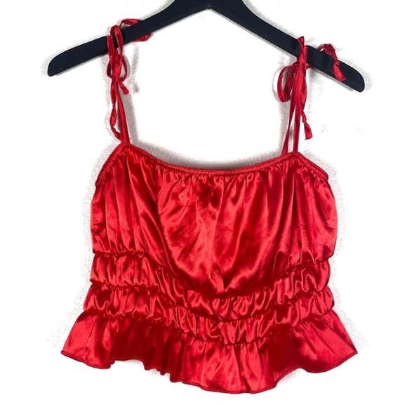Pretty Little Thing Red Satin Ruched Tie Detail Cami - Picture 3 of 7